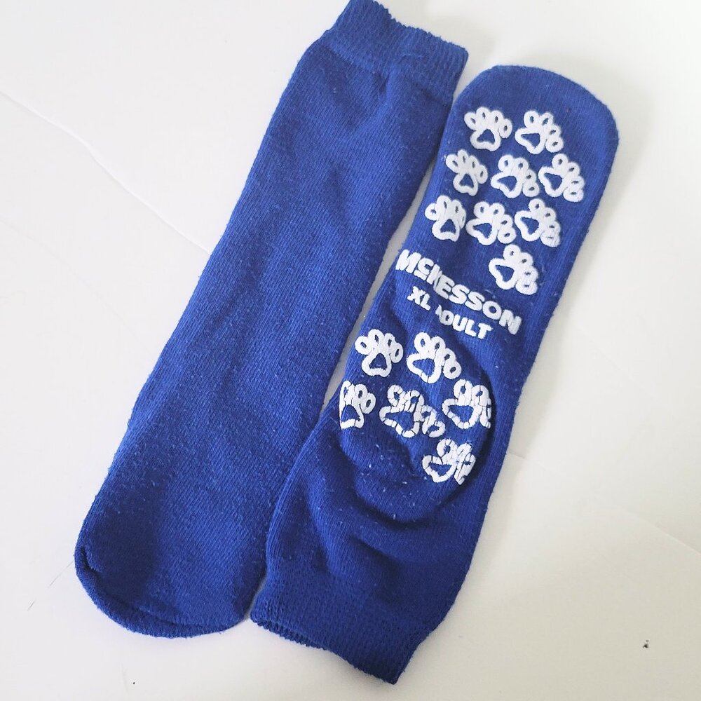 McKesson Grip Slipper Socks Blue Crew Length Unissex
